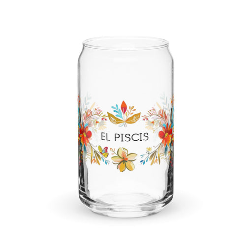 El Piscis Exclusive Art Piece Can-Shaped Glass Home Office Work Mexican Spanish Pride Gift Cup One-Of-A-Kind Calligraphy Glass | E5 Mexicada 16 oz