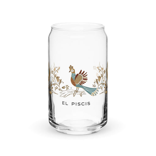 El Piscis Exclusive Art Piece Can-Shaped Glass Home Office Work Mexican Spanish Pride Gift Cup One-Of-A-Kind Calligraphy Glass | E10 Mexicada 16 oz