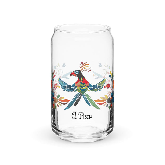 El Piscis Exclusive Art Piece Can-Shaped Glass Home Office Work Mexican Spanish Pride Gift Cup One-Of-A-Kind Calligraphy Glass | E13 Mexicada 16 oz