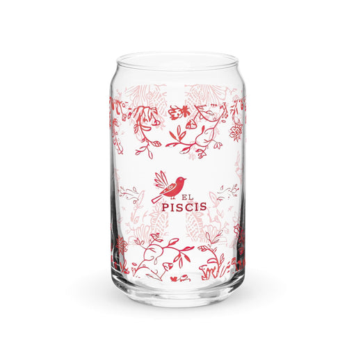 El Piscis Exclusive Art Piece Can-Shaped Glass Home Office Work Mexican Spanish Pride Gift Cup One-Of-A-Kind Calligraphy Glass | E15 Mexicada 16 oz