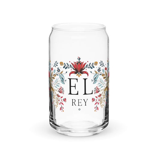 El Rey Exclusive Art Piece Can-Shaped Glass Home Office Work Mexican Spanish Pride Gift Cup One-Of-A-Kind Calligraphy Glass | E3 Mexicada 16 oz