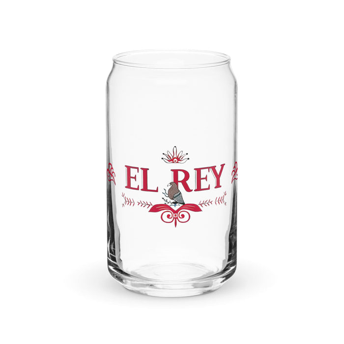 El Rey Exclusive Art Piece Can-Shaped Glass Home Office Work Mexican Spanish Pride Gift Cup One-Of-A-Kind Calligraphy Glass | E4 Mexicada 16 oz