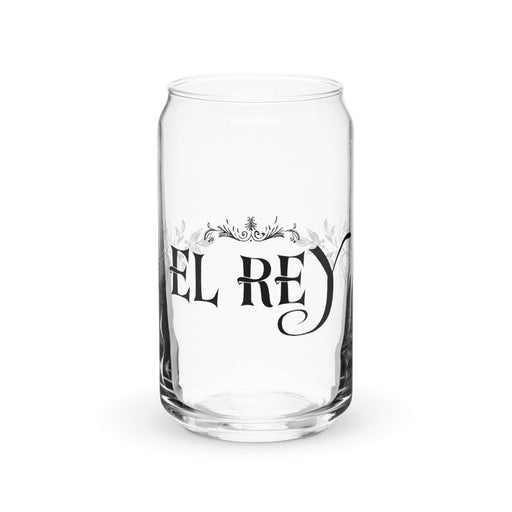 El Rey Exclusive Art Piece Can-Shaped Glass Home Office Work Mexican Spanish Pride Gift Cup One-Of-A-Kind Calligraphy Glass | E6 Mexicada 16 oz