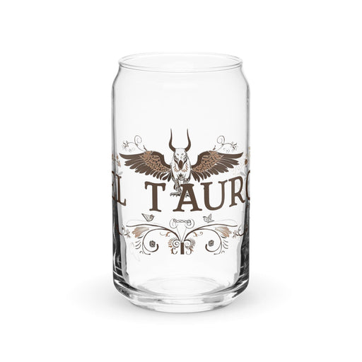 El Tauro Exclusive Art Piece Can-Shaped Glass Home Office Work Mexican Spanish Pride Gift Cup One-Of-A-Kind Calligraphy Glass | E4 Mexicada 16 oz