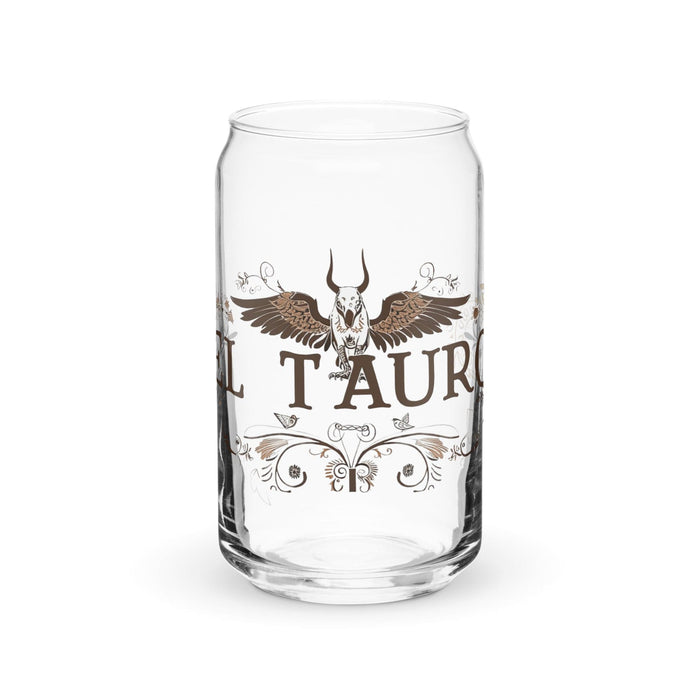 El Tauro Exclusive Art Piece Can-Shaped Glass Home Office Work Mexican Spanish Pride Gift Cup One-Of-A-Kind Calligraphy Glass | E4 Mexicada 16 oz