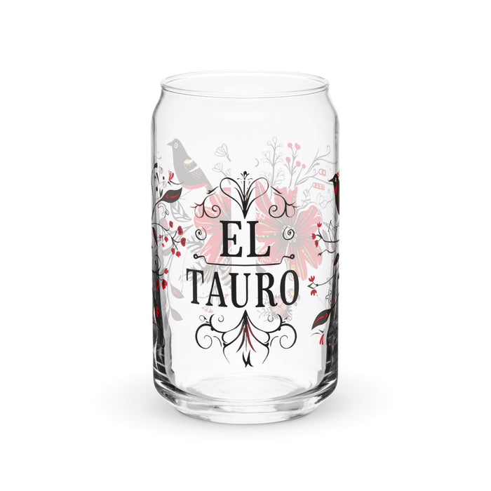 El Tauro Exclusive Art Piece Can-Shaped Glass Home Office Work Mexican Spanish Pride Gift Cup One-Of-A-Kind Calligraphy Glass | E9 Mexicada 16 oz