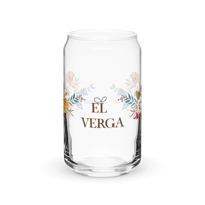 El Verga Exclusive Art Piece Can-Shaped Glass Home Office Work Mexican Spanish Pride Gift Cup One-Of-A-Kind Calligraphy Glass | E5 Mexicada 16 oz