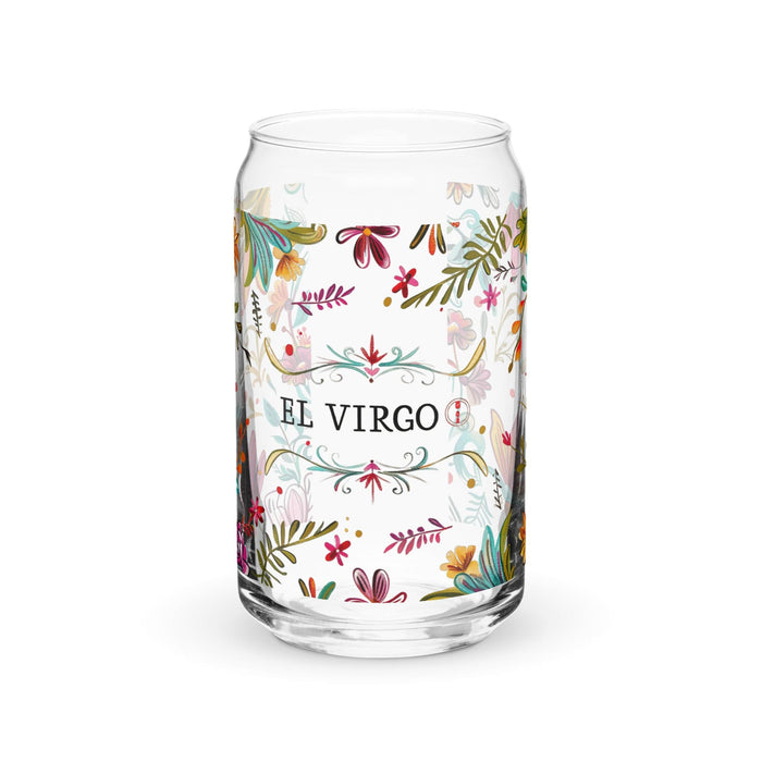 El Virgo Exclusive Art Piece Can-Shaped Glass Home Office Work Mexican Spanish Pride Gift Cup One-Of-A-Kind Calligraphy Glass | E1 Mexicada 16 oz