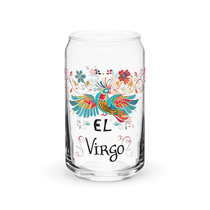 El Virgo Exclusive Art Piece Can-Shaped Glass Home Office Work Mexican Spanish Pride Gift Cup One-Of-A-Kind Calligraphy Glass | E3 Mexicada 16 oz