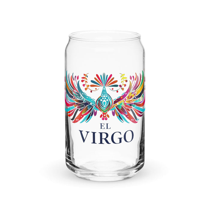 El Virgo Exclusive Art Piece Can-Shaped Glass Home Office Work Mexican Spanish Pride Gift Cup One-Of-A-Kind Calligraphy Glass | E4 Mexicada 16 oz