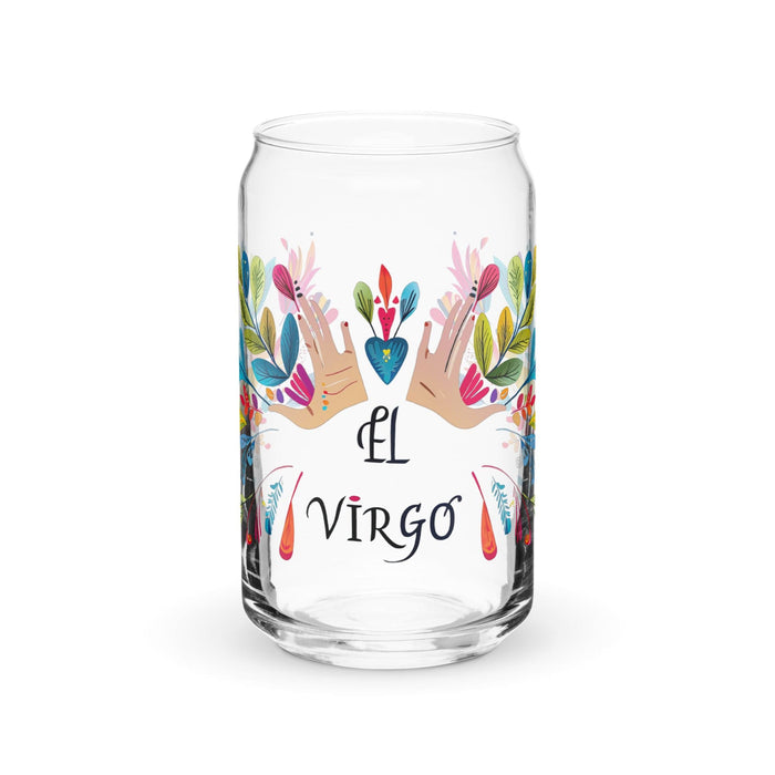 El Virgo Exclusive Art Piece Can-Shaped Glass Home Office Work Mexican Spanish Pride Gift Cup One-Of-A-Kind Calligraphy Glass | E8 Mexicada 16 oz