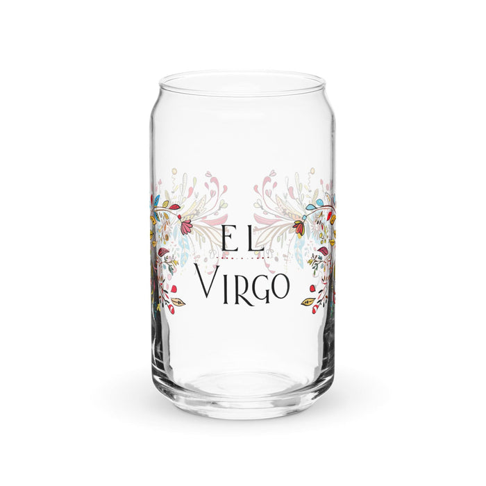 El Virgo Exclusive Art Piece Can-Shaped Glass Home Office Work Mexican Spanish Pride Gift Cup One-Of-A-Kind Calligraphy Glass | E9 Mexicada 16 oz