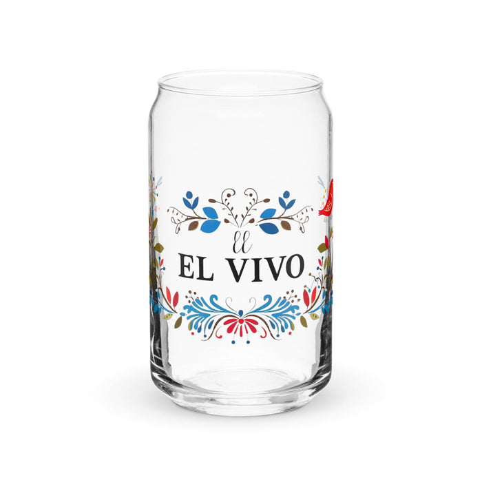 El Vivo Exclusive Art Piece Can-Shaped Glass Home Office Work Mexican Spanish Pride Gift Cup One-Of-A-Kind Calligraphy Glass | E5 Mexicada 16 oz