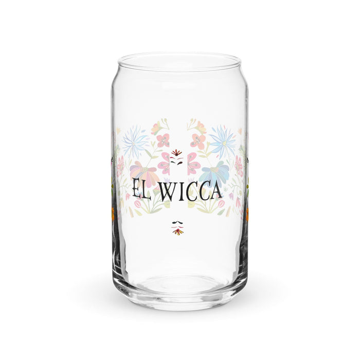 El Wicca Exclusive Art Piece Can-Shaped Glass Home Office Work Mexican Spanish Pride Gift Cup One-Of-A-Kind Calligraphy Glass | E3 Mexicada 16 oz