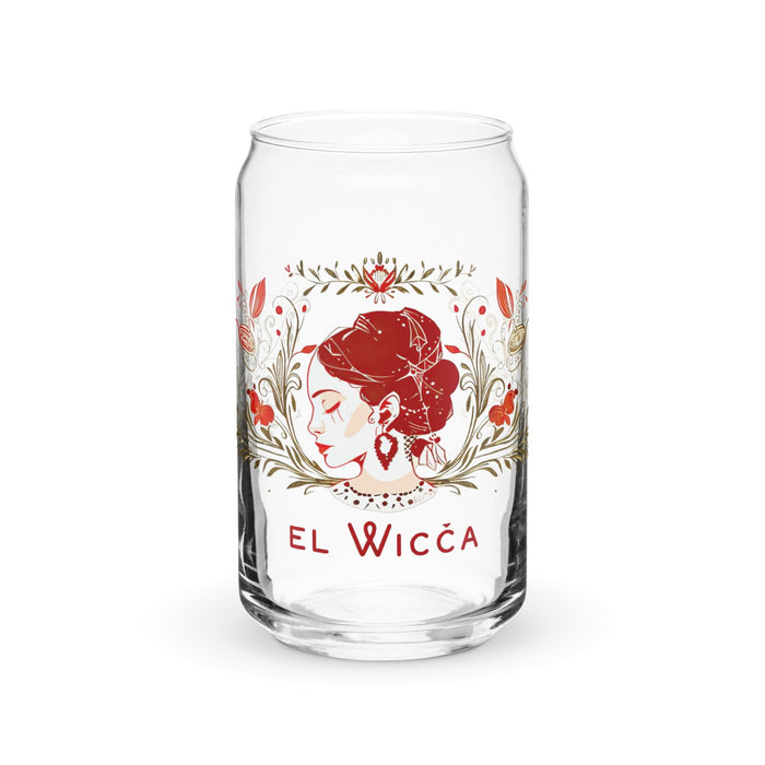 El Wicca Exclusive Art Piece Can-Shaped Glass Home Office Work Mexican Spanish Pride Gift Cup One-Of-A-Kind Calligraphy Glass | E4 Mexicada 16 oz