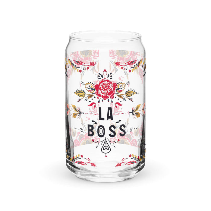 La Boss Exclusive Art Piece Can-Shaped Glass Home Office Work Mexican Spanish Pride Gift Cup One-Of-A-Kind Calligraphy Glass | L1 Mexicada 16 oz