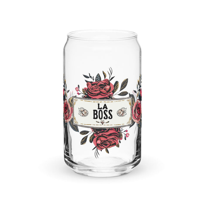 La Boss Exclusive Art Piece Can-Shaped Glass Home Office Work Mexican Spanish Pride Gift Cup One-Of-A-Kind Calligraphy Glass | L2 Mexicada 16 oz