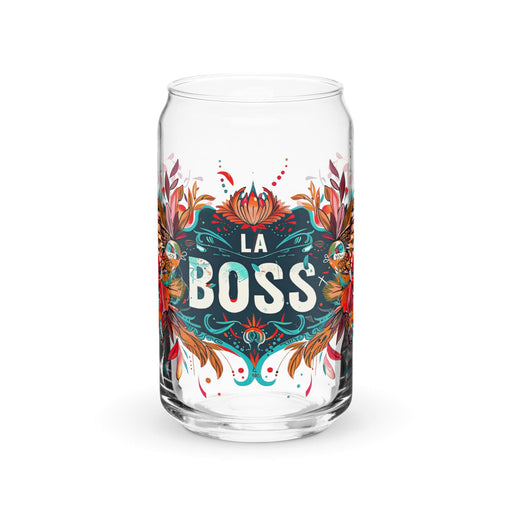 La Boss Exclusive Art Piece Can-Shaped Glass Home Office Work Mexican Spanish Pride Gift Cup One-Of-A-Kind Calligraphy Glass | L4 Mexicada 16 oz