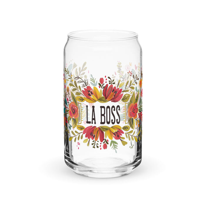 La Boss Exclusive Art Piece Can-Shaped Glass Home Office Work Mexican Spanish Pride Gift Cup One-Of-A-Kind Calligraphy Glass | L12 Mexicada 16 oz