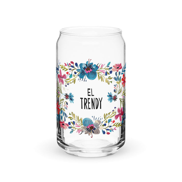 El Trendy Exclusive Art Piece Can-Shaped Glass Home Office Work Mexican Spanish Pride Gift Cup One-Of-A-Kind Calligraphy Glass | E4 Mexicada 16 oz