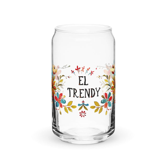 El Trendy Exclusive Art Piece Can-Shaped Glass Home Office Work Mexican Spanish Pride Gift Cup One-Of-A-Kind Calligraphy Glass | E15 Mexicada 16 oz