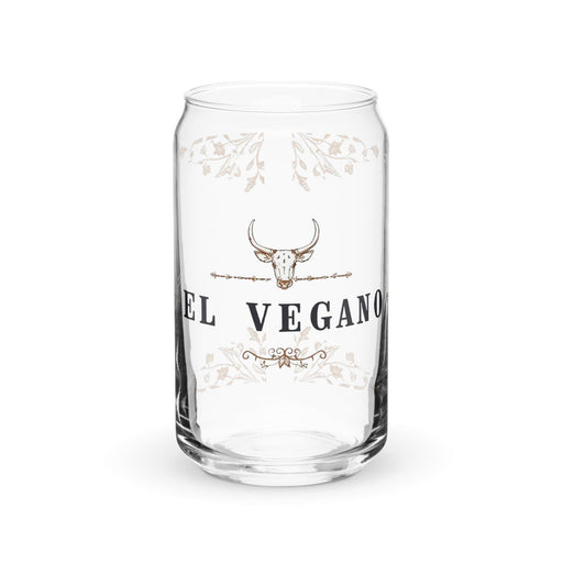 El Vegano Exclusive Art Piece Can-Shaped Glass Home Office Work Mexican Spanish Pride Gift Cup One-Of-A-Kind Calligraphy Glass | E5 Mexicada 16 oz