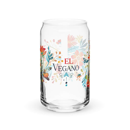 El Vegano Exclusive Art Piece Can-Shaped Glass Home Office Work Mexican Spanish Pride Gift Cup One-Of-A-Kind Calligraphy Glass | E7 Mexicada 16 oz