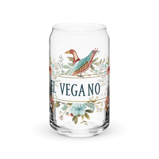 El Vegano Exclusive Art Piece Can-Shaped Glass Home Office Work Mexican Spanish Pride Gift Cup One-Of-A-Kind Calligraphy Glass | E10 Mexicada 16 oz