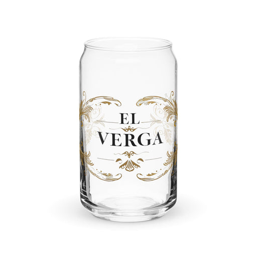 El Verga Exclusive Art Piece Can-Shaped Glass Home Office Work Mexican Spanish Pride Gift Cup One-Of-A-Kind Calligraphy Glass | E6 Mexicada 16 oz