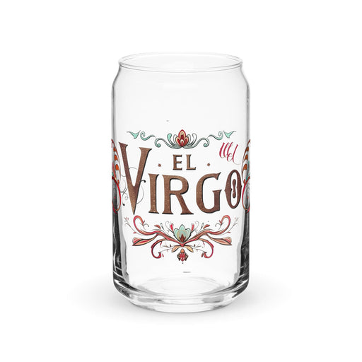 El Virgo Exclusive Art Piece Can-Shaped Glass Home Office Work Mexican Spanish Pride Gift Cup One-Of-A-Kind Calligraphy Glass | E4 Mexicada 16 oz