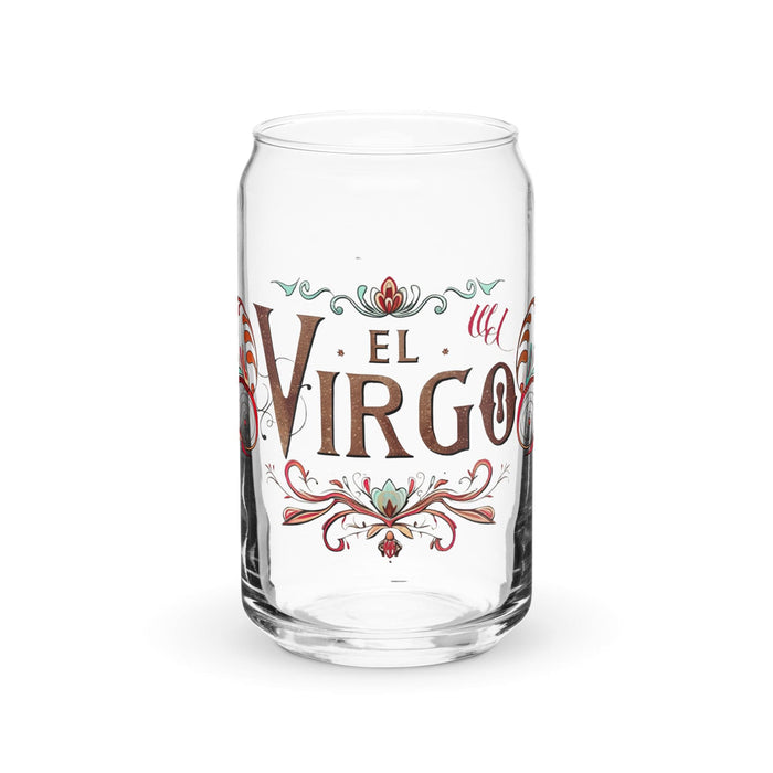 El Virgo Exclusive Art Piece Can-Shaped Glass Home Office Work Mexican Spanish Pride Gift Cup One-Of-A-Kind Calligraphy Glass | E4 Mexicada 16 oz