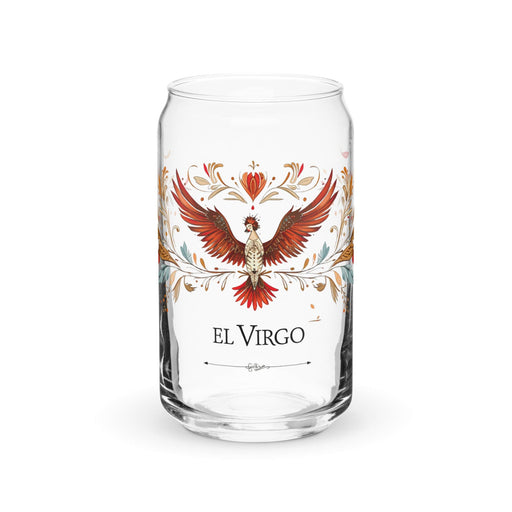 El Virgo Exclusive Art Piece Can-Shaped Glass Home Office Work Mexican Spanish Pride Gift Cup One-Of-A-Kind Calligraphy Glass | E7 Mexicada 16 oz