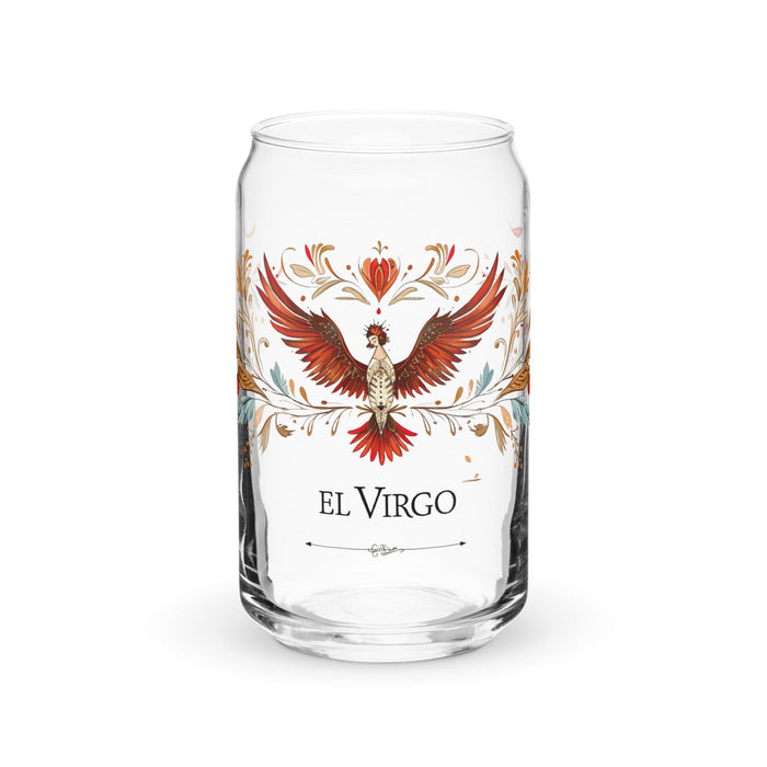 El Virgo Exclusive Art Piece Can-Shaped Glass Home Office Work Mexican Spanish Pride Gift Cup One-Of-A-Kind Calligraphy Glass | E7 Mexicada 16 oz