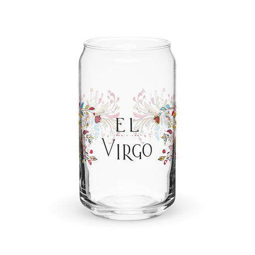 El Virgo Exclusive Art Piece Can-Shaped Glass Home Office Work Mexican Spanish Pride Gift Cup One-Of-A-Kind Calligraphy Glass | E11 Mexicada 16 oz