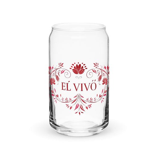 El Vivo Exclusive Art Piece Can-Shaped Glass Home Office Work Mexican Spanish Pride Gift Cup One-Of-A-Kind Calligraphy Glass | E3 Mexicada 16 oz