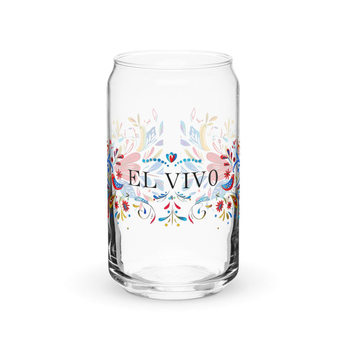 El Vivo Exclusive Art Piece Can-Shaped Glass Home Office Work Mexican Spanish Pride Gift Cup One-Of-A-Kind Calligraphy Glass | E4 Mexicada 16 oz