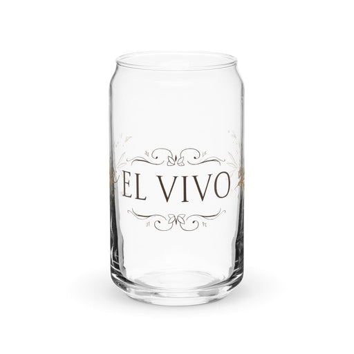 El Vivo Exclusive Art Piece Can-Shaped Glass Home Office Work Mexican Spanish Pride Gift Cup One-Of-A-Kind Calligraphy Glass | E5 Mexicada 16 oz