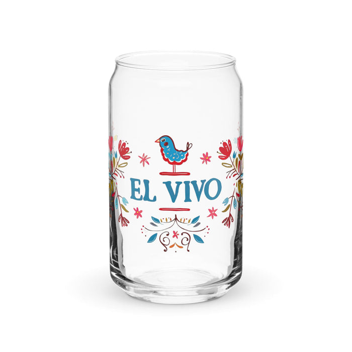 El Vivo Exclusive Art Piece Can-Shaped Glass Home Office Work Mexican Spanish Pride Gift Cup One-Of-A-Kind Calligraphy Glass | E8 Mexicada 16 oz