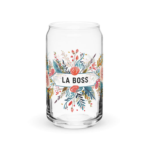 La Boss Exclusive Art Piece Can-Shaped Glass Home Office Work Mexican Spanish Pride Gift Cup One-Of-A-Kind Calligraphy Glass | L1 Mexicada 16 oz