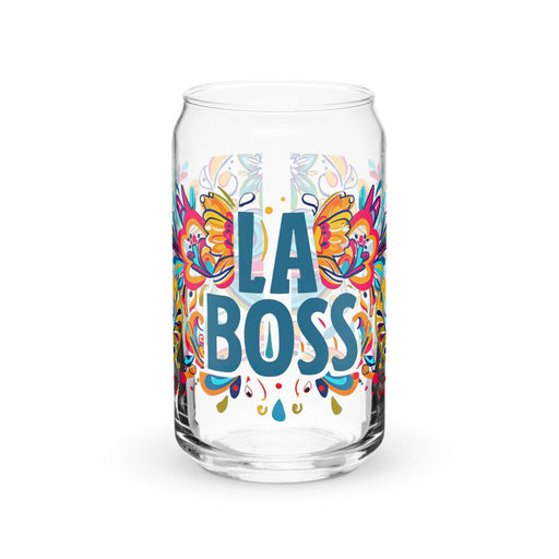 La Boss Exclusive Art Piece Can-Shaped Glass Home Office Work Mexican Spanish Pride Gift Cup One-Of-A-Kind Calligraphy Glass | L2 Mexicada 16 oz