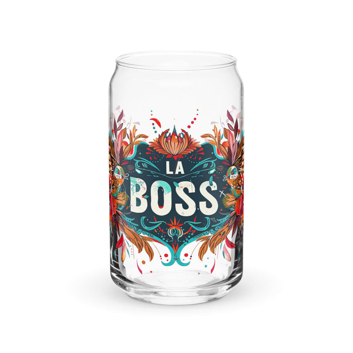 La Boss Exclusive Art Piece Can-Shaped Glass Home Office Work Mexican Spanish Pride Gift Cup One-Of-A-Kind Calligraphy Glass | L6 Mexicada 16 oz