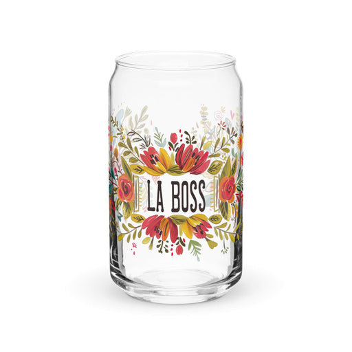 La Boss Exclusive Art Piece Can-Shaped Glass Home Office Work Mexican Spanish Pride Gift Cup One-Of-A-Kind Calligraphy Glass | L14 Mexicada 16 oz