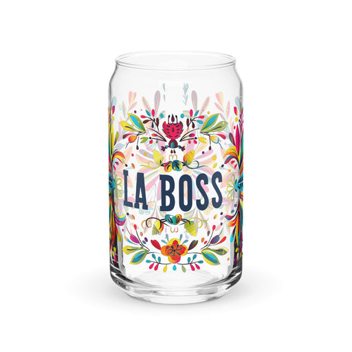 La Boss Exclusive Art Piece Can-Shaped Glass Home Office Work Mexican Spanish Pride Gift Cup One-Of-A-Kind Calligraphy Glass | L24 Mexicada 16 oz