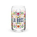 La Boss Exclusive Art Piece Can-Shaped Glass Home Office Work Mexican Spanish Pride Gift Cup One-Of-A-Kind Calligraphy Glass | L24 Mexicada 16 oz