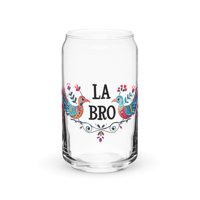 La Bro Exclusive Art Piece Can-Shaped Glass Home Office Work Mexican Spanish Pride Gift Cup One-Of-A-Kind Calligraphy Glass | L5 Mexicada 16 oz