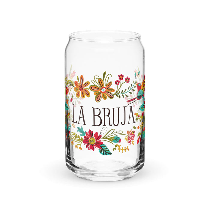 La Bruja Exclusive Art Piece Can-Shaped Glass Home Office Work Mexican Spanish Pride Gift Cup One-Of-A-Kind Calligraphy Glass | L5 Mexicada 16 oz