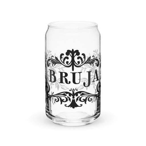 La Bruja Exclusive Art Piece Can-Shaped Glass Home Office Work Mexican Spanish Pride Gift Cup One-Of-A-Kind Calligraphy Glass | L10 Mexicada 16 oz