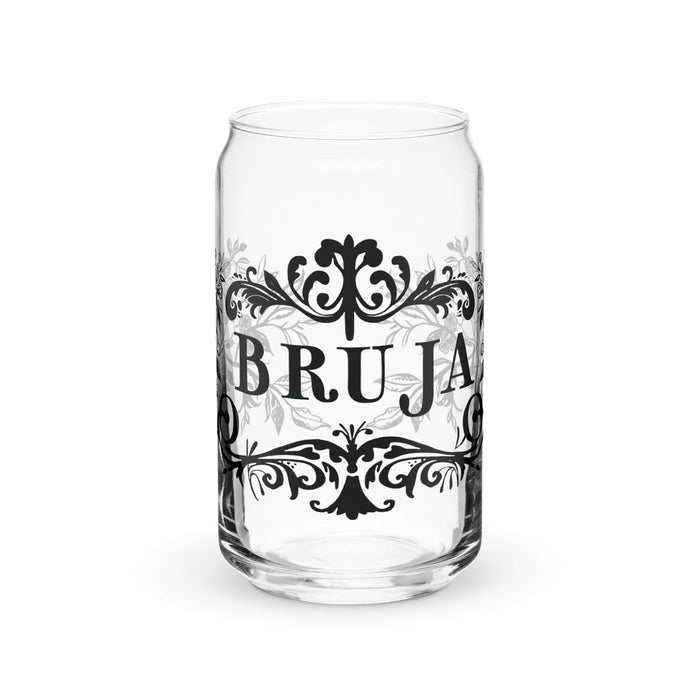 La Bruja Exclusive Art Piece Can-Shaped Glass Home Office Work Mexican Spanish Pride Gift Cup One-Of-A-Kind Calligraphy Glass | L10 Mexicada 16 oz