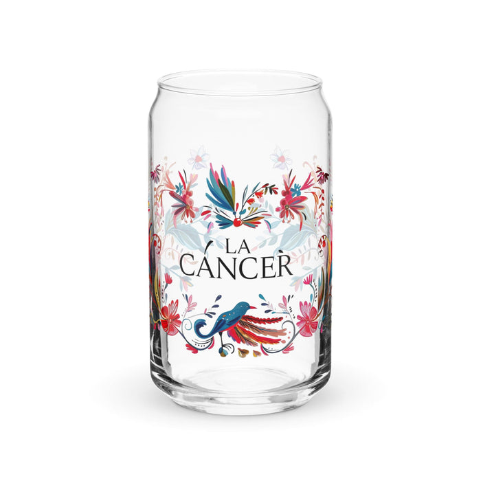 La Cáncer Exclusive Art Piece Can-Shaped Glass Home Office Work Mexican Spanish Pride Gift Cup One-Of-A-Kind Calligraphy Glass | L3 Mexicada 16 oz