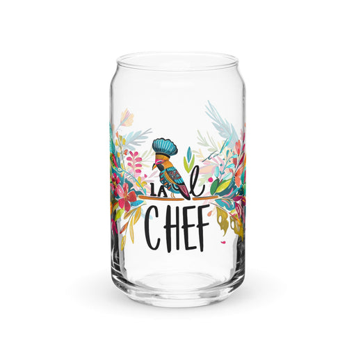 La Chef Exclusive Art Piece Can-Shaped Glass Home Office Work Mexican Spanish Pride Gift Cup One-Of-A-Kind Calligraphy Glass | L6 Mexicada 16 oz